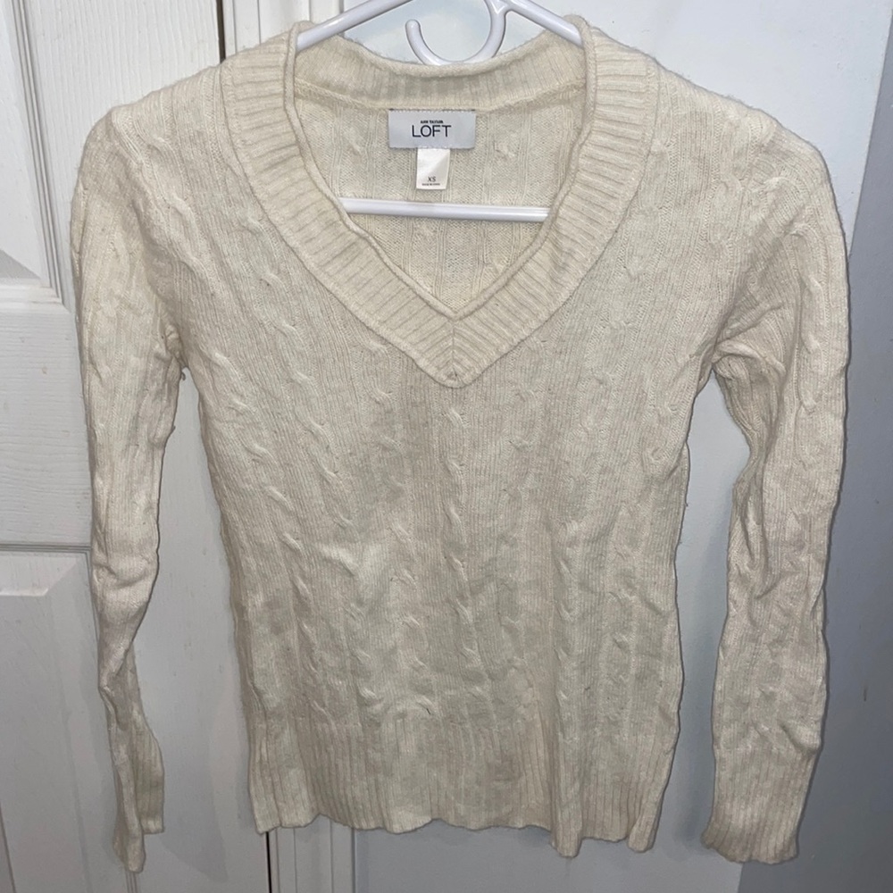 Loft off-white V-neck wool sweater
